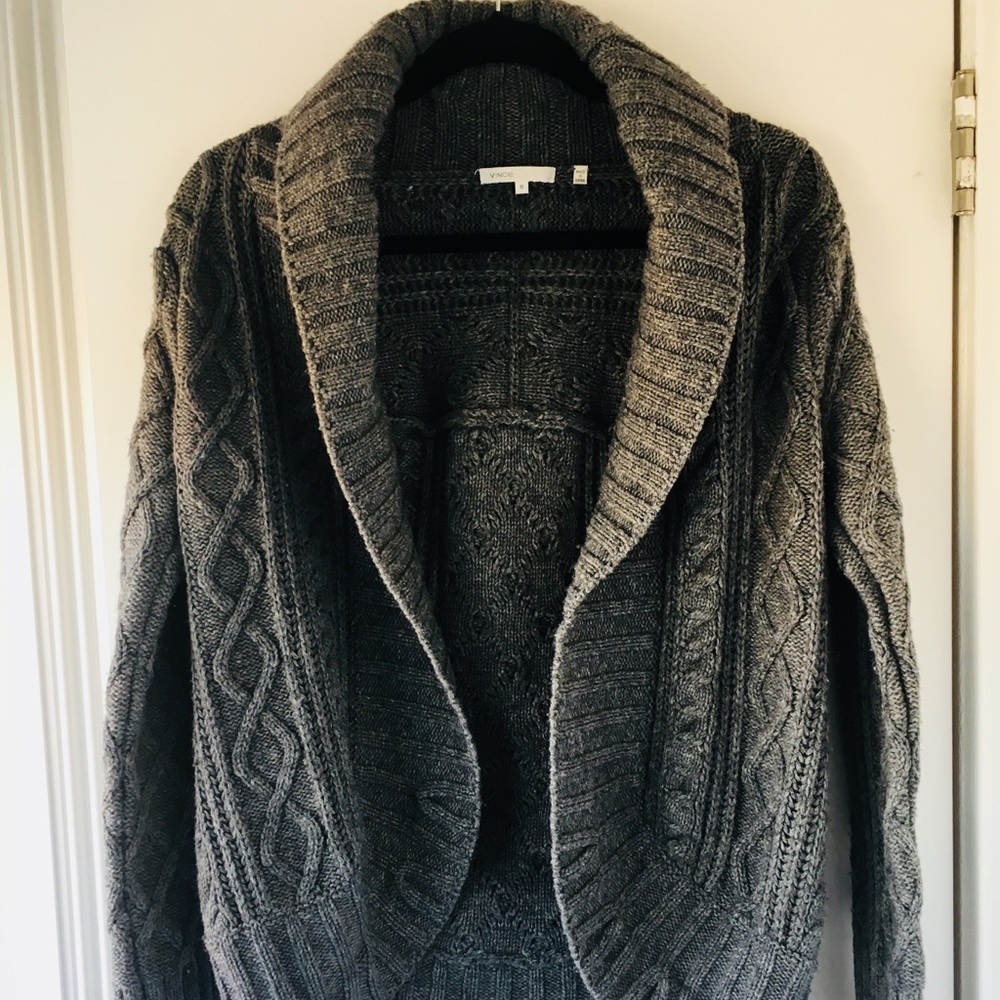 VINCE Cable Knit Open Cardigan Sweater